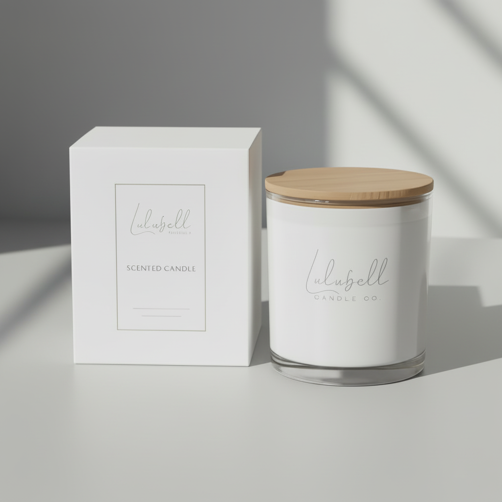 Luxury triple scented soy candle in glass jar with timber lid