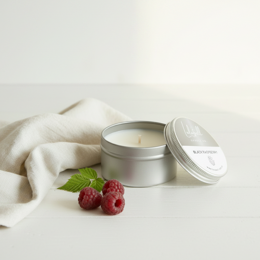 Black Raspberry Candle Tin Lifestyle - Bright White
